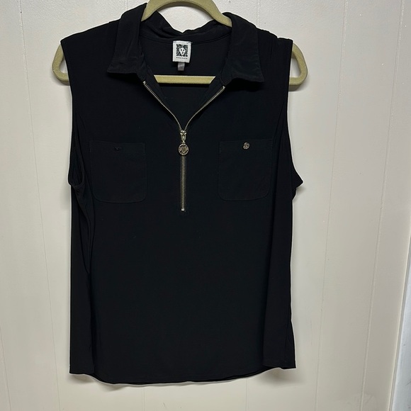 Anne Klein Black Muscle Tee Polo Tank Top - Picture 1 of 8